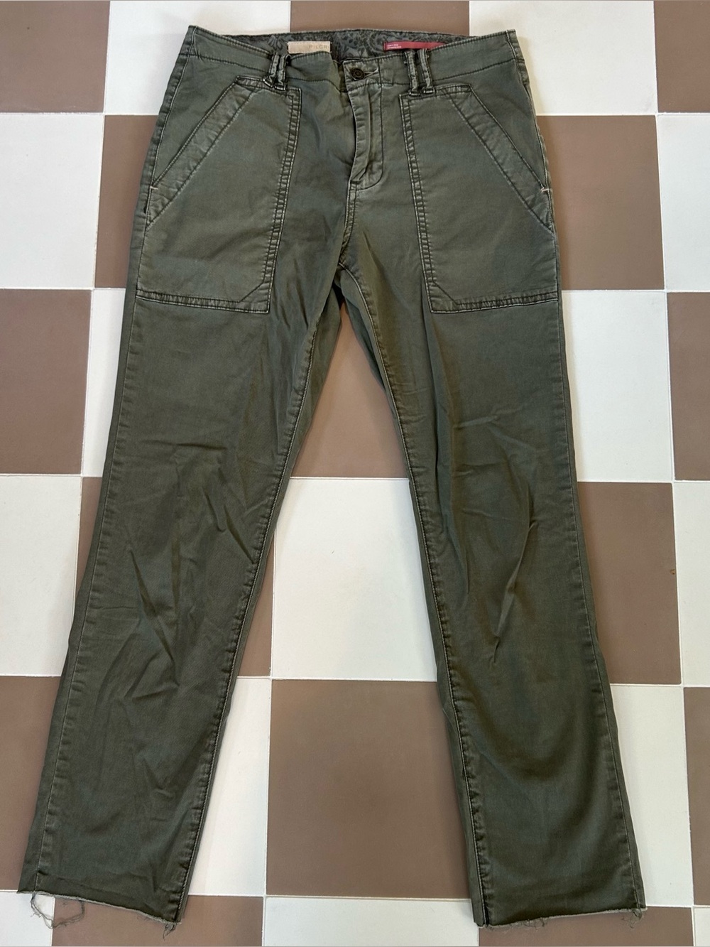 Pilcro Anthropologie Olive Army Green Utility Cargo Pants | Size 26 | Raw Hem